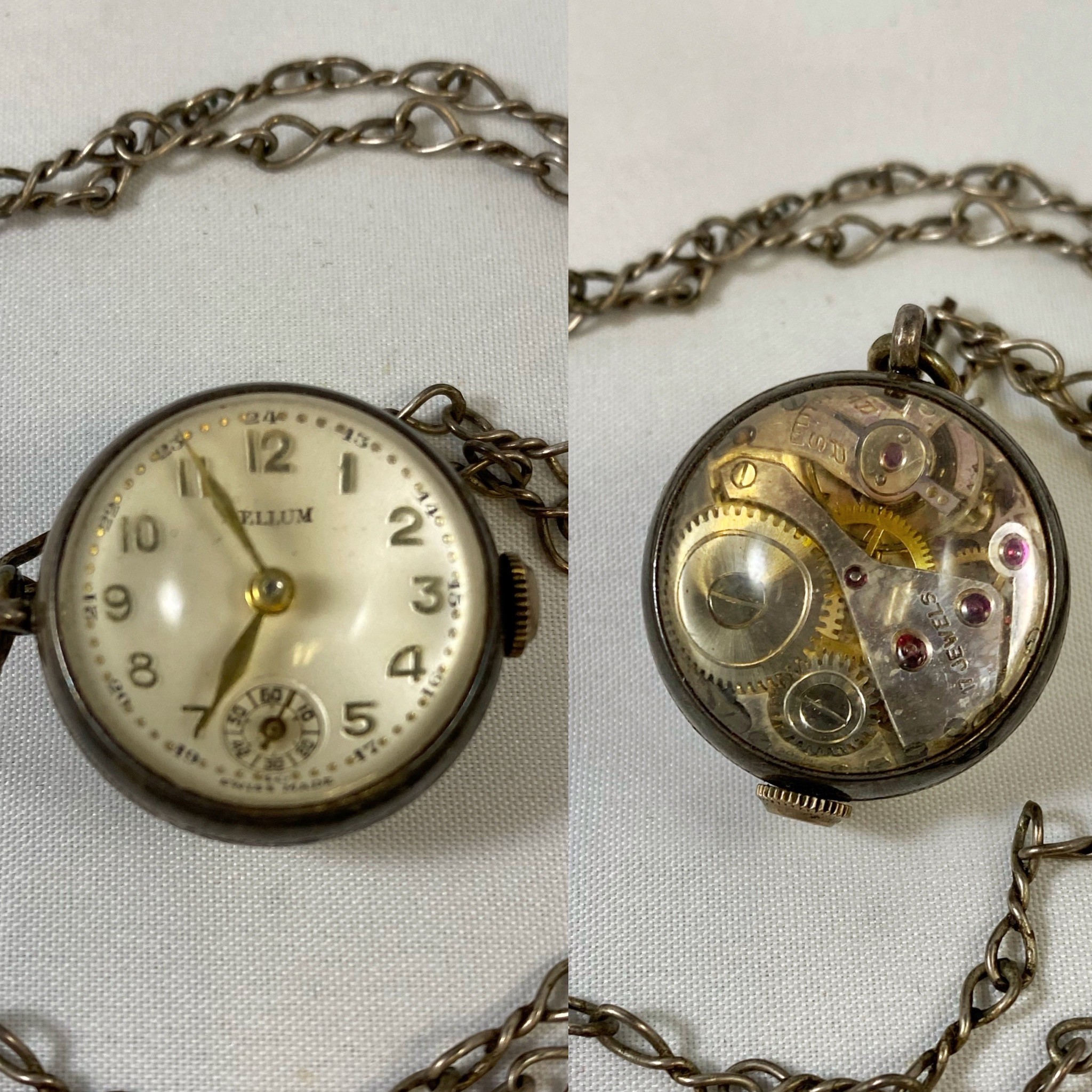 Lot 1691: Silver Colored Rellum Pendant Watch with Chain (17 Jewels)